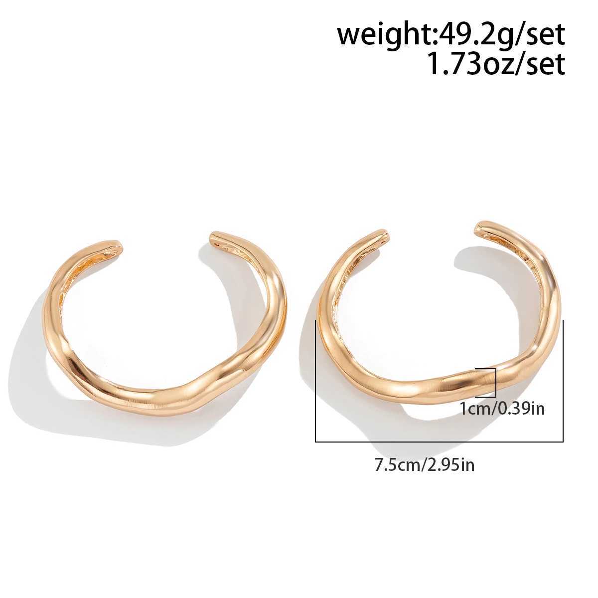 Lacteo Gothic 2Pcs/Set Gold Color Smooth Curved Opening Bangle Punk Chunky Thick For Women Banquet Bracelet Jewelry AccessoriesX240925