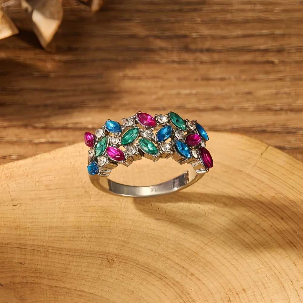 Multi colored square womens wedding ring silver luxury engagement ring womens jewelry W240925