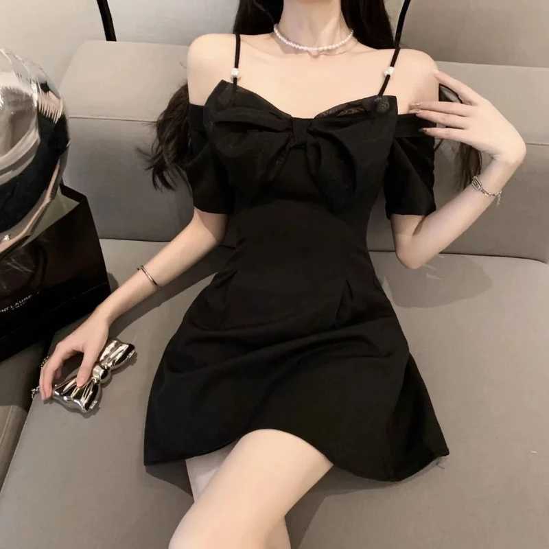 Summer Womens Clothing Pullover Solid Color Camisole Bow Embroidered Flares Office Lady Elegant A-Line Knee Dresses Skirts M240924