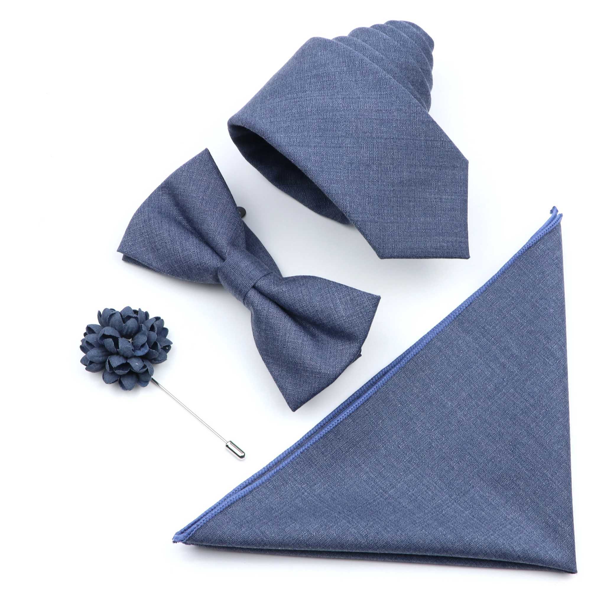 Mens bamboo fiber tie brooch set with soft anti wrinkle collar and blue tie used as accessories for business weddings and parties Y240925