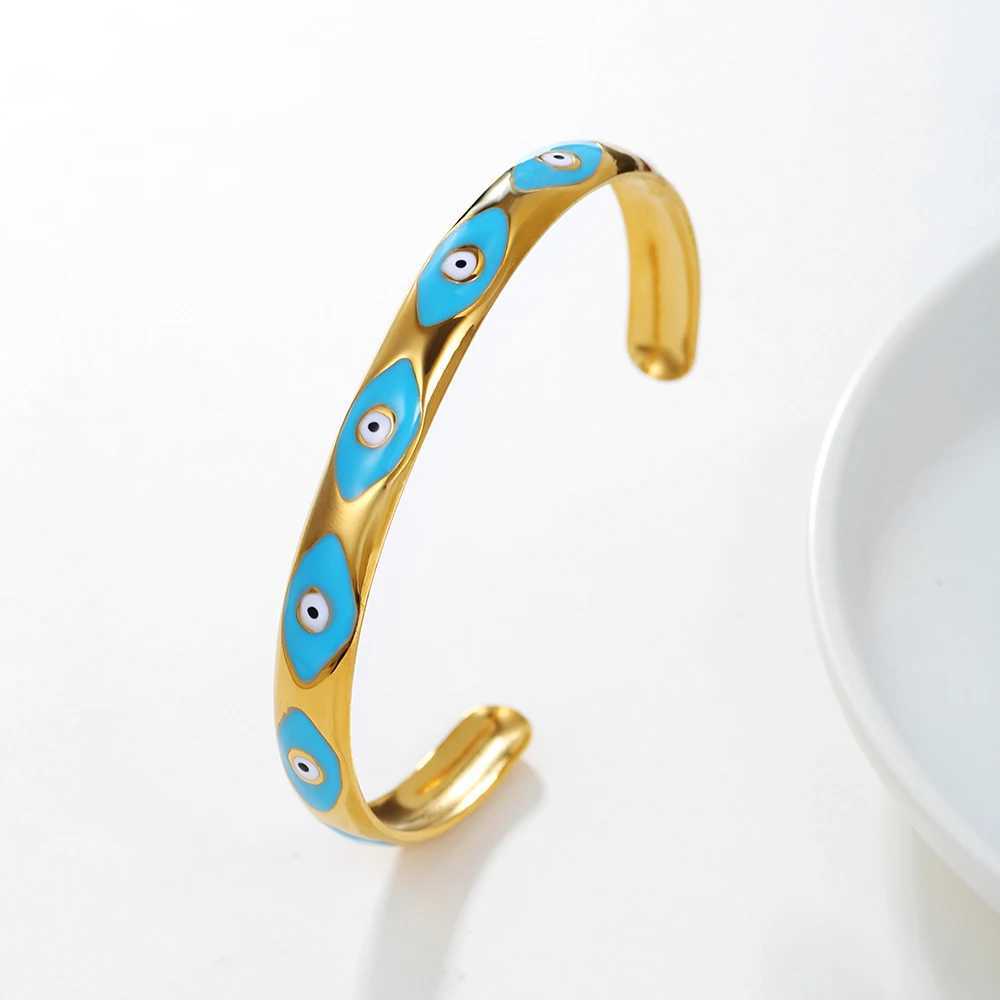 Vintage Stainless Steel Boho Enamel Evil Eye Bangles Bracelets for Women Men Classic Colorful Eyes Open Cuff Bangles JewelryX240925