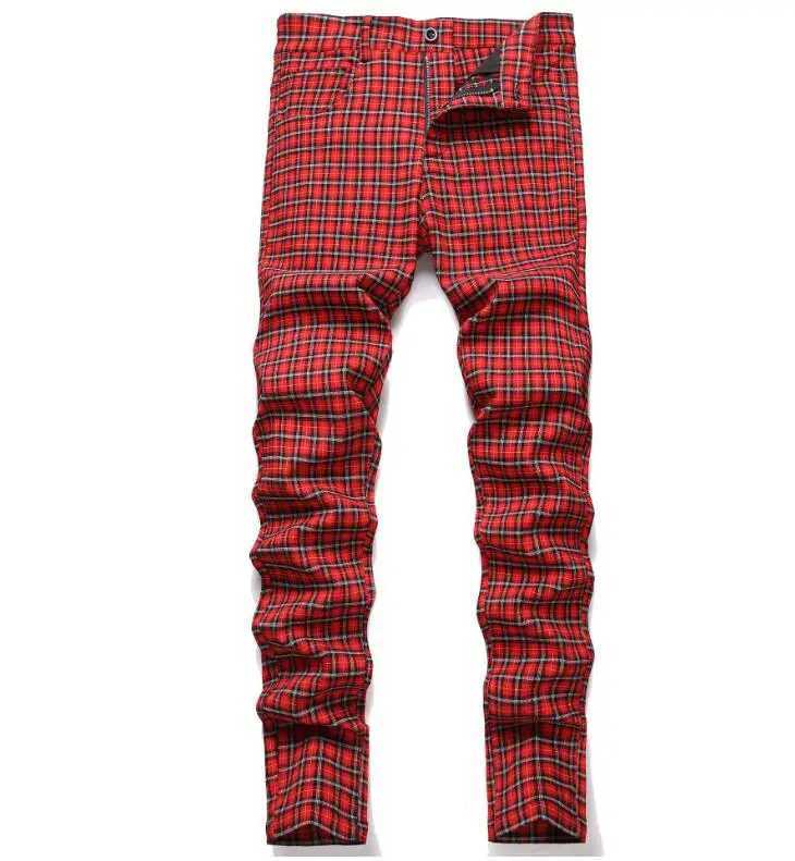 Mens Casual Plaid Pants High Stretch Straight Leg Trousers Slim Fit Small Leg Pants M240924