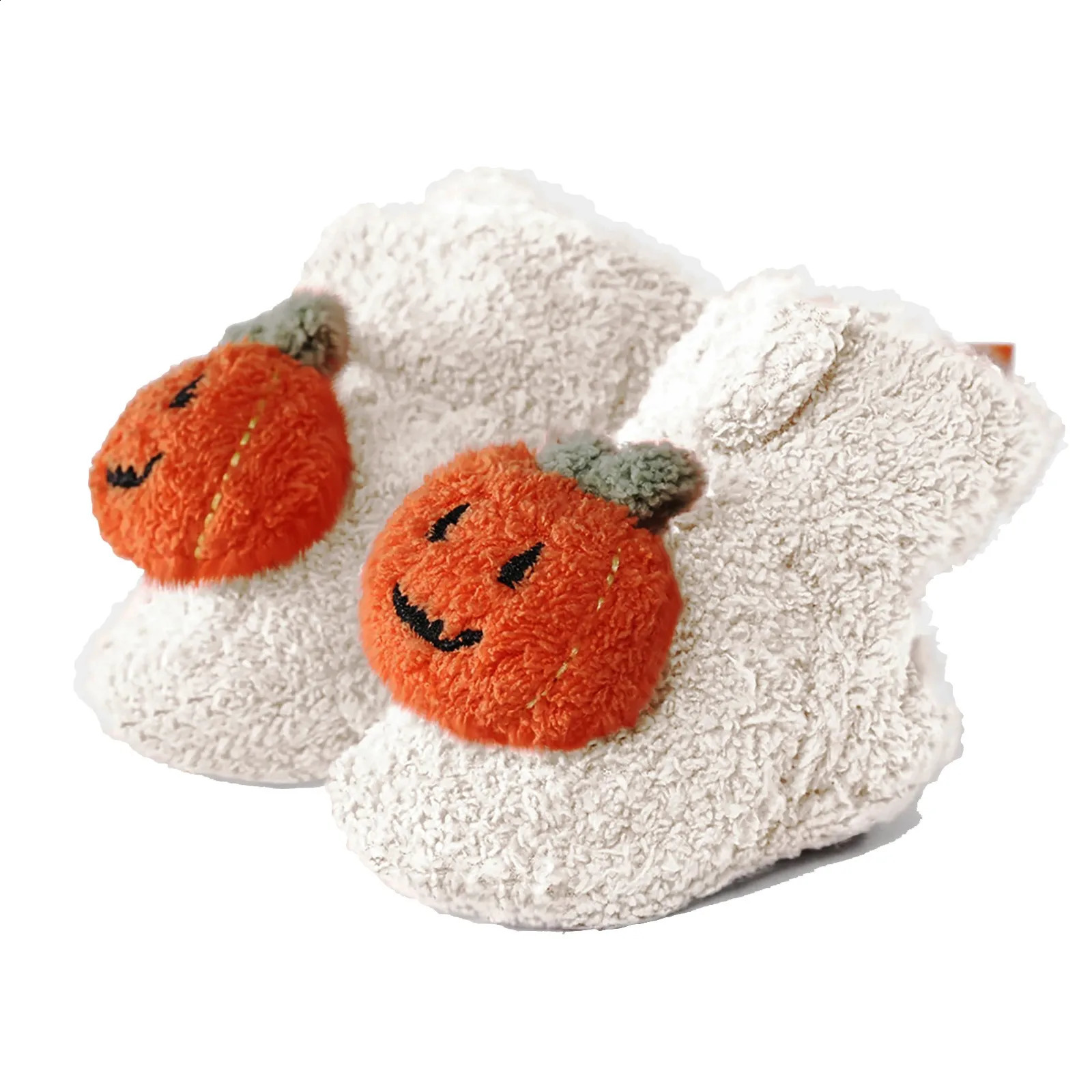 Baby plush slider Halloween pumpkin girl boy boots warm baby socks shoes comfortable pre walker 240925