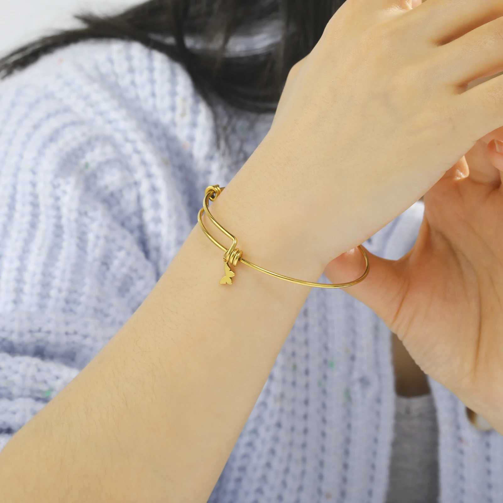 Amaxer New Butterfly Bracelet For Women Stainless Steel Gold Color Adjustable Bracelet Bangles Fashion Jewelry Gift PulseX240925