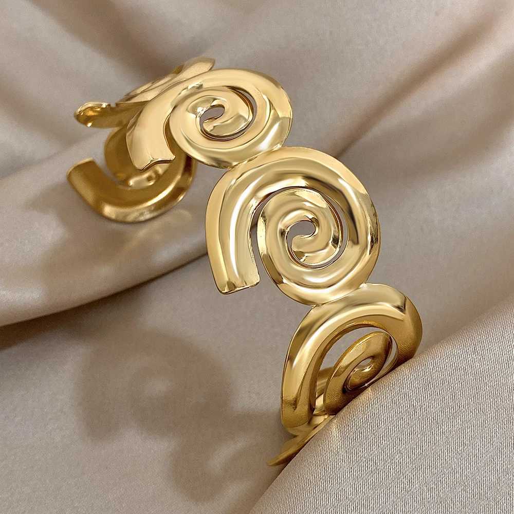 Stylish Stainless Steel Spiral Cuff Bracelet For Women Men Unique Rotating Design Open Cuff Waterproof Jewelry GiftsX240925