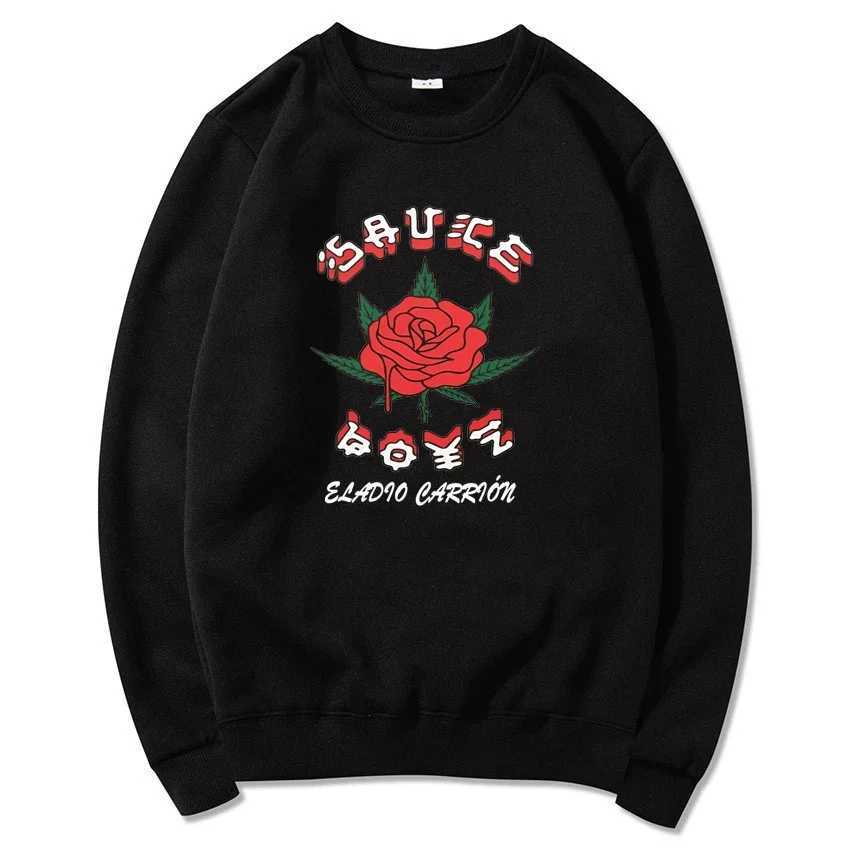 Autumn and Winter Casual Fashion Sweatshirt Eladio Carrion Sauce Boyz Rose Print Sweatshirt Round Neck and Hooded SweatshirtX240925
