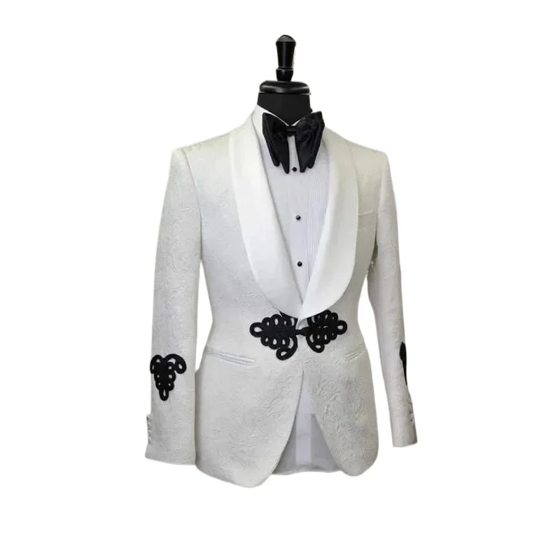 Floral Men Suit Jacket with Mandarin Buttons 1 Pc Fashion Wedding Blazer Slim Fit Shawl Lapel African Style Male Suit Jacket