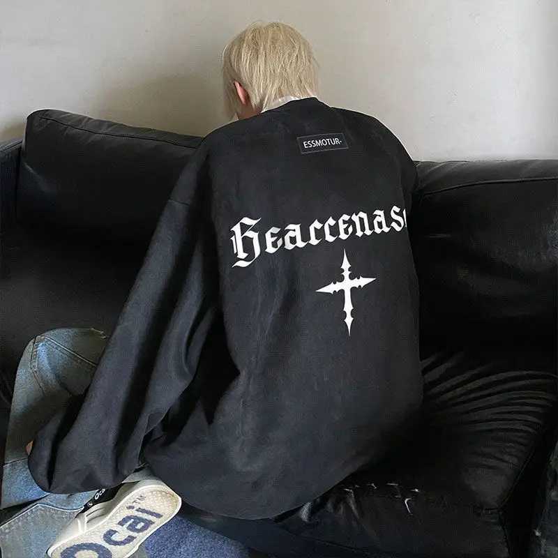 Suede heavyweight sweatshirt for men autumn and winter new round neck top trendy brand American high street vibe style jacketX240925