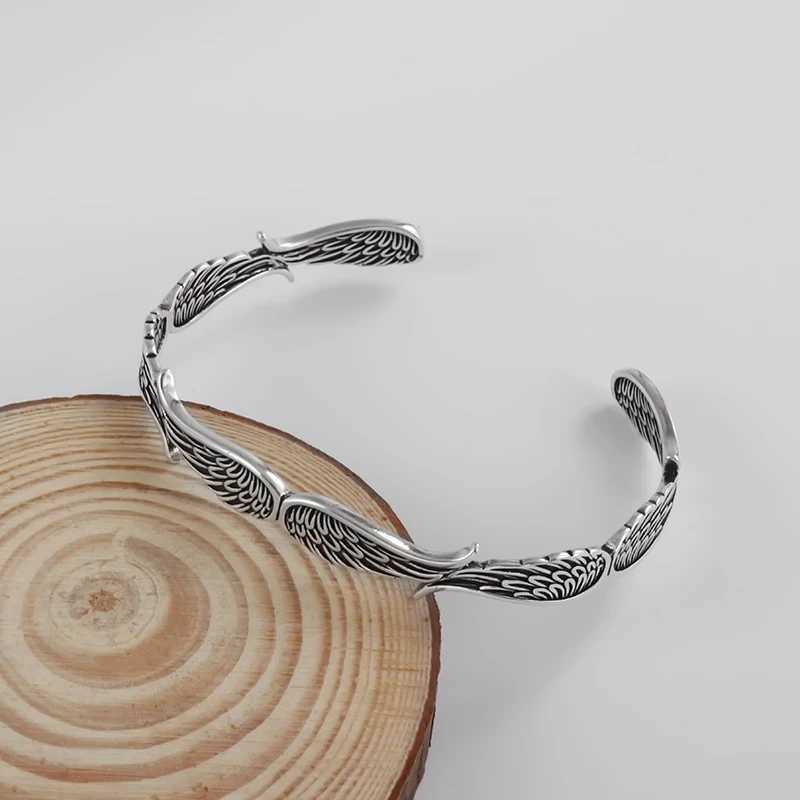 Vintage Tibetan Silver Retro Creative Design Angel Wings Open Bangle Bracelets for Men Women Cool Party Biker Jewelry sl467X240925