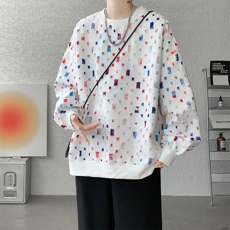 Cotton Hollow Hoodie Men Oversized Plaid Sweatshirt Men Streetwear Hip Hop Loose Pullover Hoodie Mens Round Neck Hoody M-3XLX240925