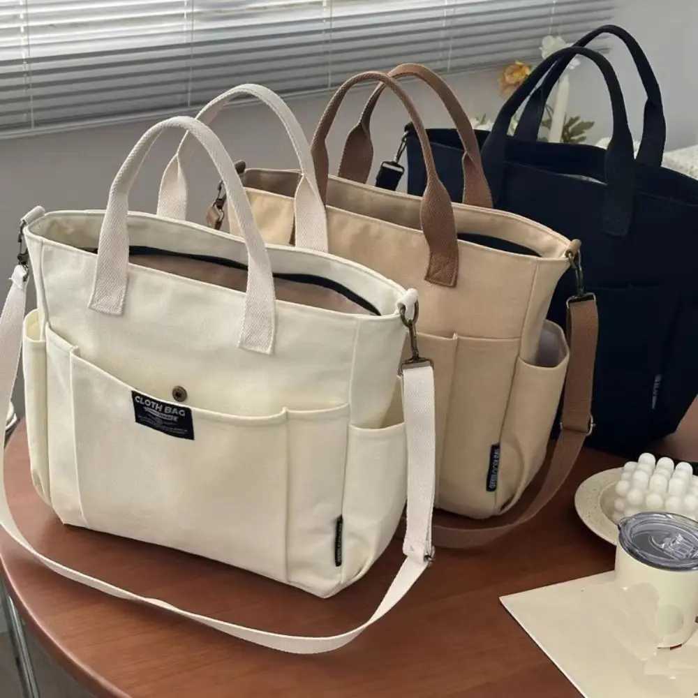 Creative Simple Womens Messenger Bag Mens Multi Pocket Large Capacity Canvas Tote Shoulder Bag Casual Crossbody Handbags Z240924