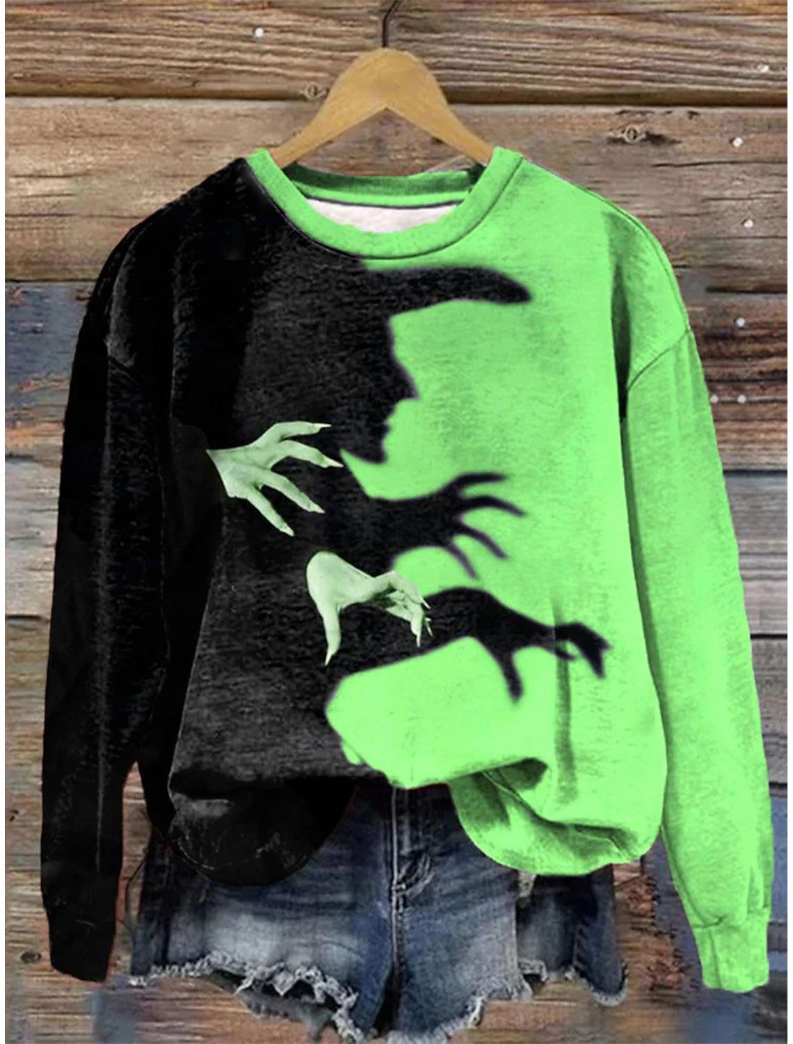 Plus Size Round Neck Halloween Witch 3D Sweatshirt for Women dh5727163