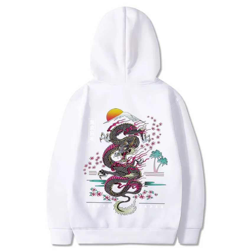 Dragon Print Hoodie Casual Round Neck Hooded Sweatshirt Youth Fashion Outdoor Long Sleeve SweatshirtX240925