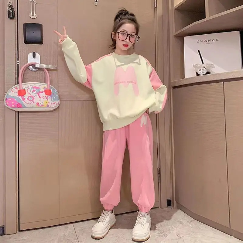 Girls spring sportswear childrens casual Korean style two-piece set 6 8 10 12 14 year old teenage girls clothing 240924
