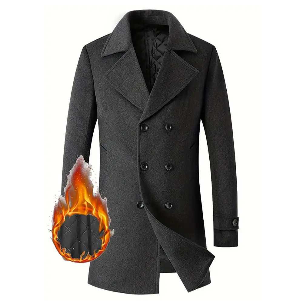 High quality autumn and winter mens woolen coat fashionable and cotton double breasted long jacket casual jacket mens clothing Y240924