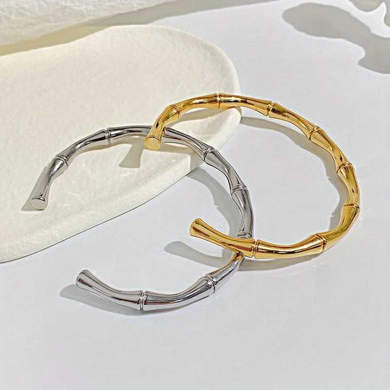Stainless Steel Bamboo Style Classic Plain Open Clasp Bangle Bracelet Best Friend Sister Fashion Jewelry Gift for Women MenX240925