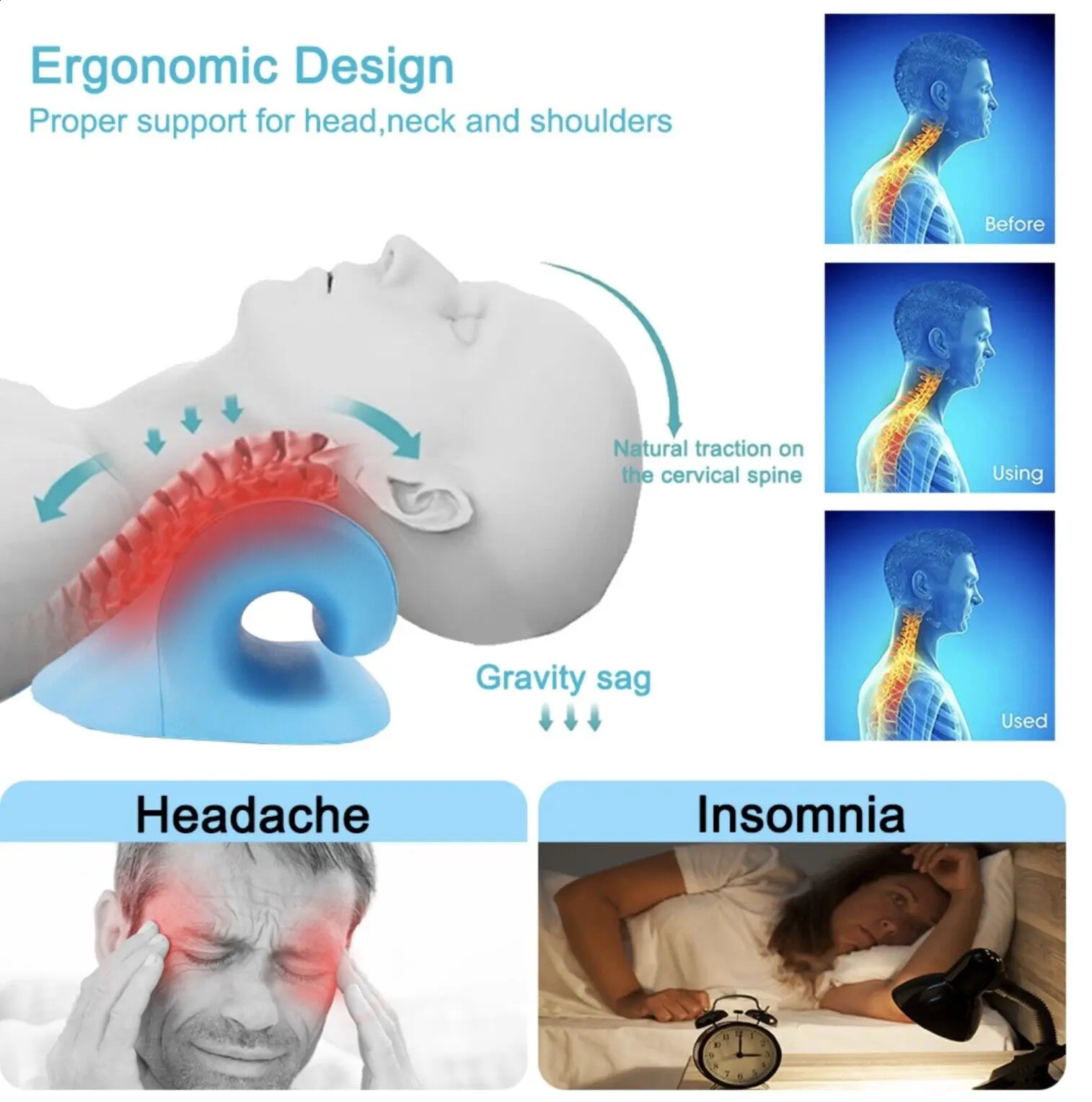 Neck and Shoulder Relaxer Corrector Vertebra Massager Cloud Pillow Cervical Stretcher Acupressure Point Relief Pain Traction 240919