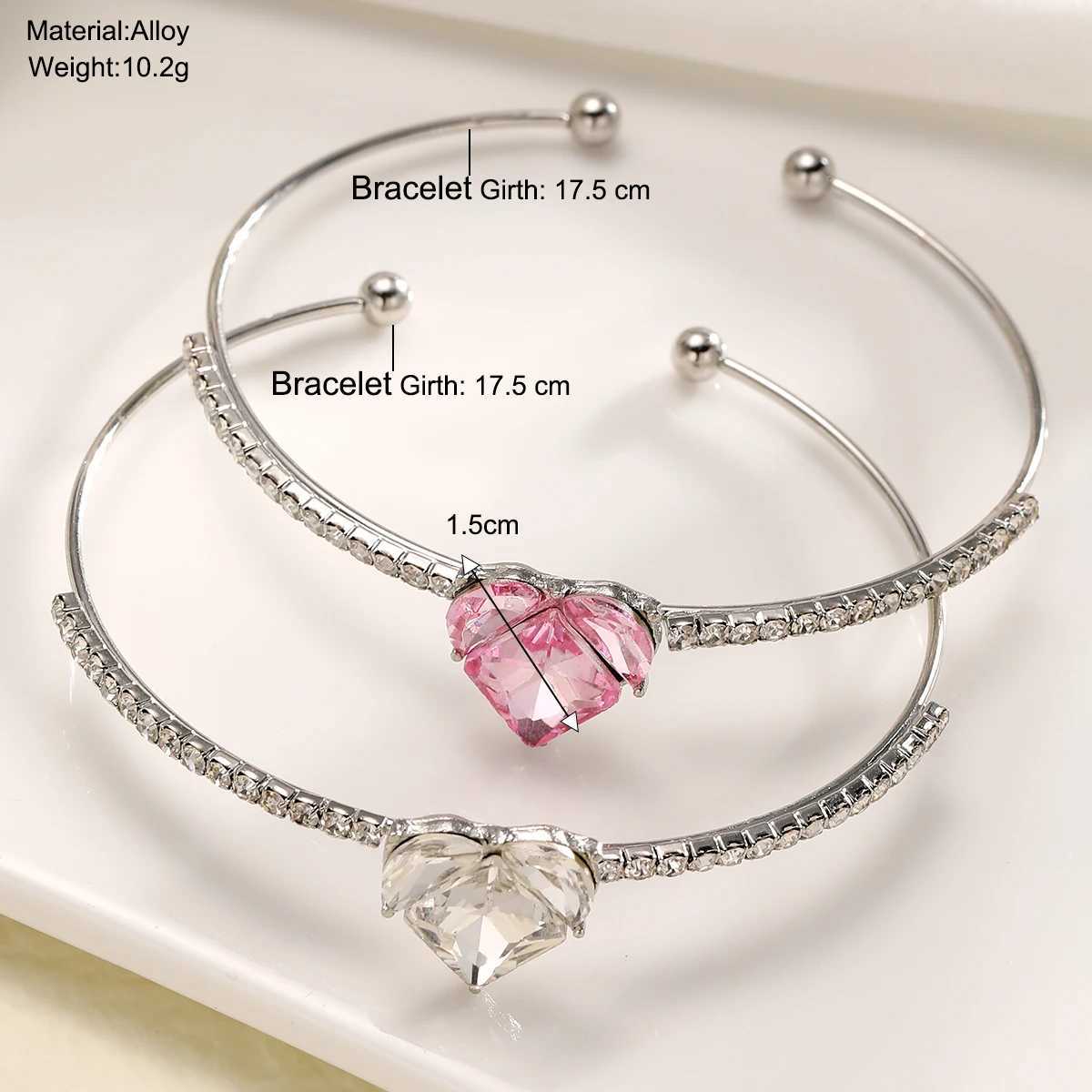 Fashion Open Cuff Pink Heart Bracelets Bangle For Women Sweet Style Silver Color Design Shiny Cubic Zircon Jewelry GiftsX240925
