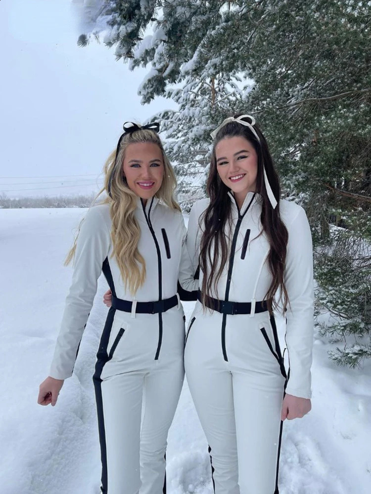 Winter patch work womens long sleeved waterproof and windproof skiing full set womens elegant skateboard jumping suit 240925