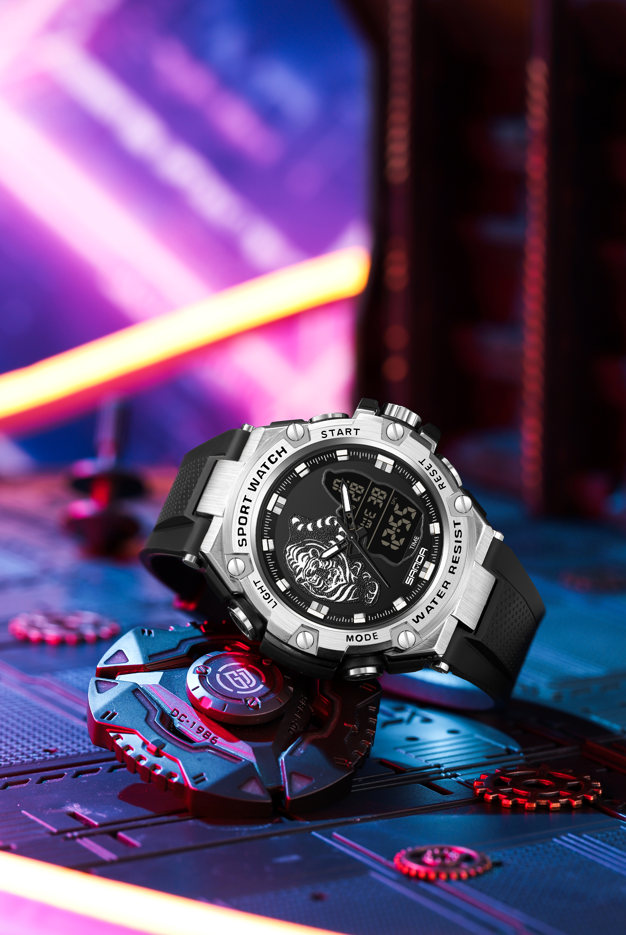 SNADA new men's watch sports electronic watch waterproof fashion fluorescent dual display digital quartz watch 3173