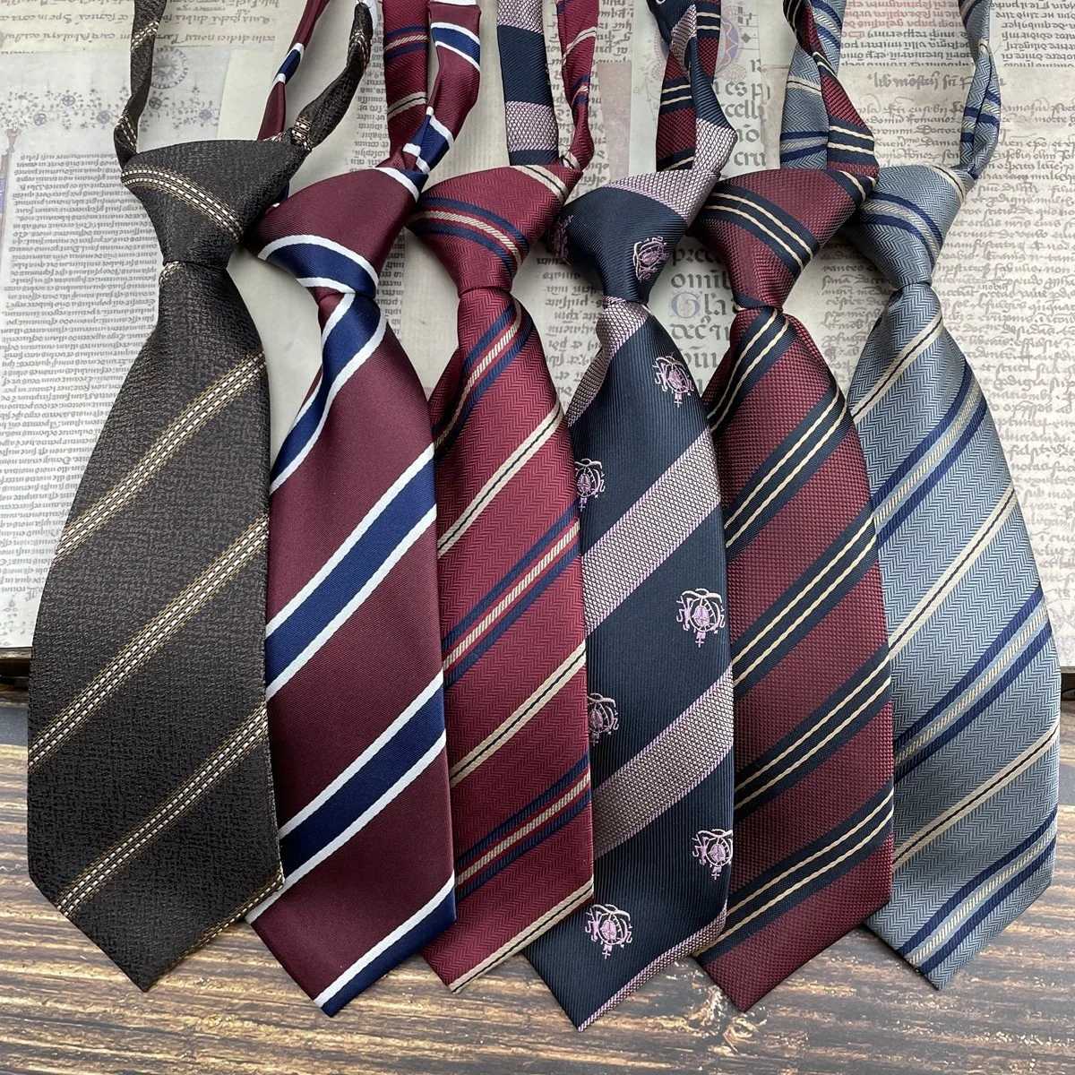 22CM short neckline handmade striped small tie for men lazy tie for young girls cute college style brown solid tie Fem Y240925