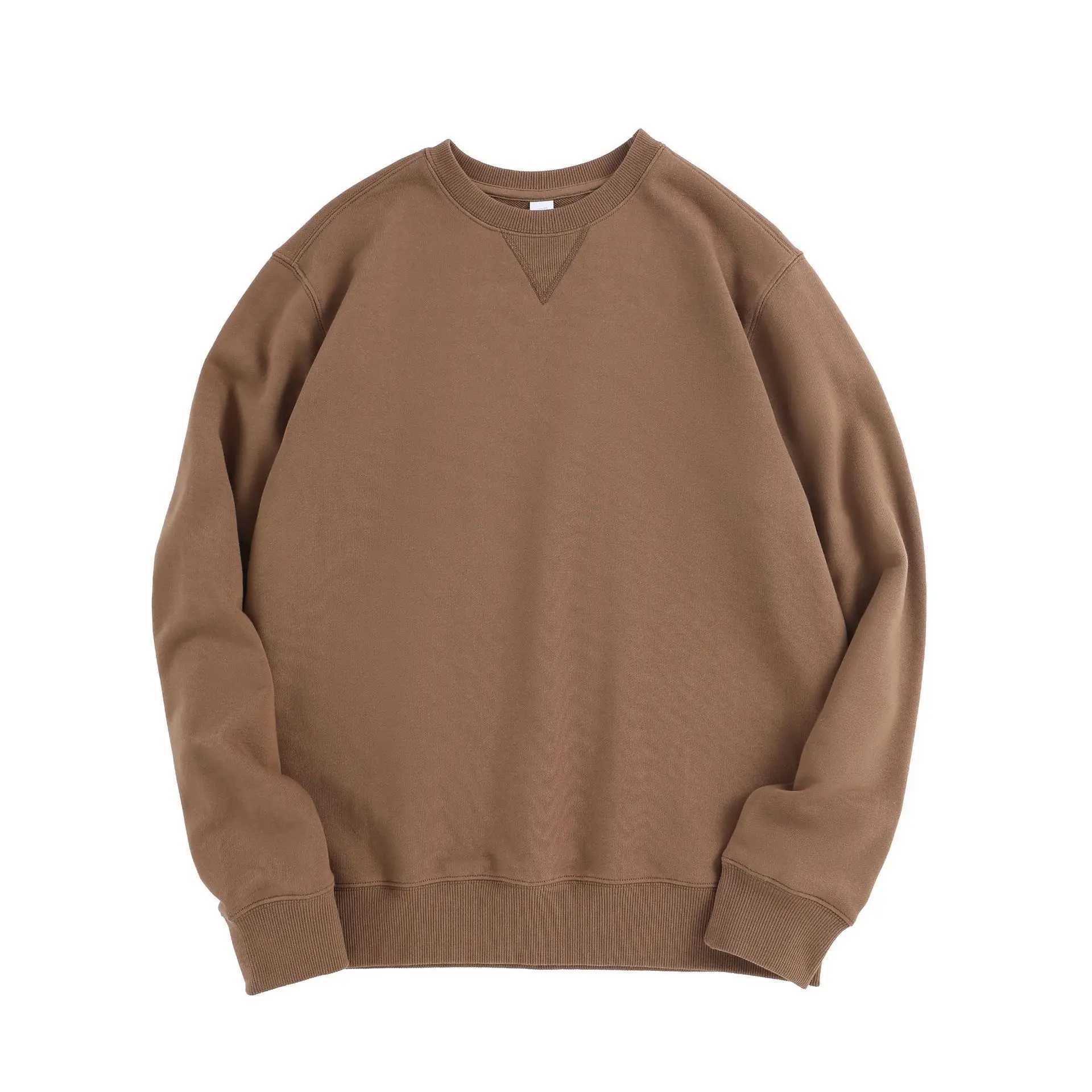 13.4oz Autumn Winter Couples Sweatshirts Pure Cotton Solid Retro Round Neck Sweater Top Mens Simple Pullover Casual SportwearX240925