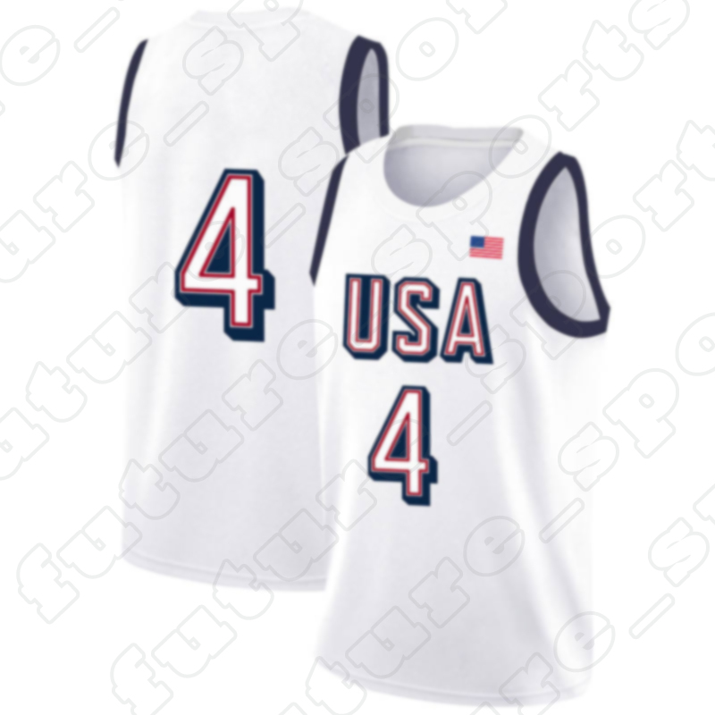Men's White Basketball Jerseys 4 Round Neck America Flag Embroidered Stitched Sleeveless Breathable Tank Top For Competition And Training