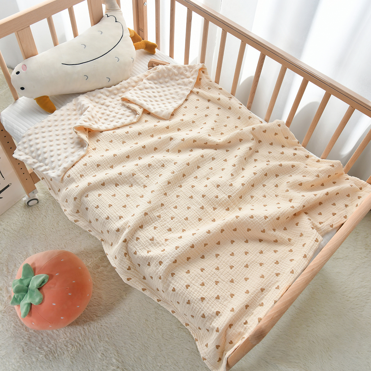 Baby Beanie Blanket Swaddle Blanket Soft and comfortable double polka dot backing, beautiful printed bed blanket for kindergarten crib decoration 27.5