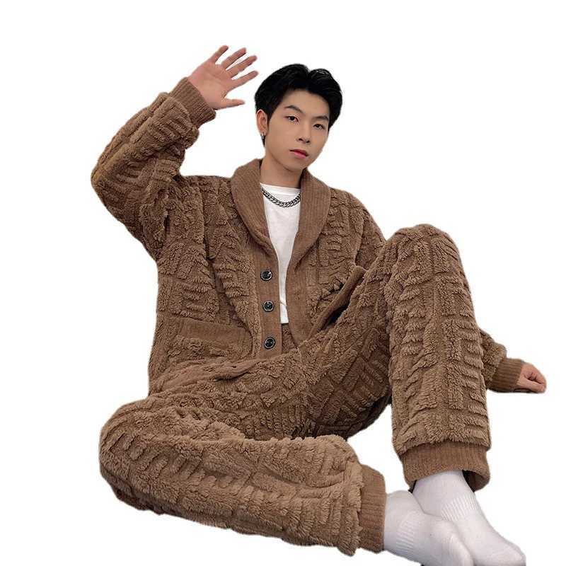 Newest Mens Winter Thicken Warm Flannel Pajamas Sets Male Long Slve Plus Size Pajamas Slpwear Homewear Casual M240925
