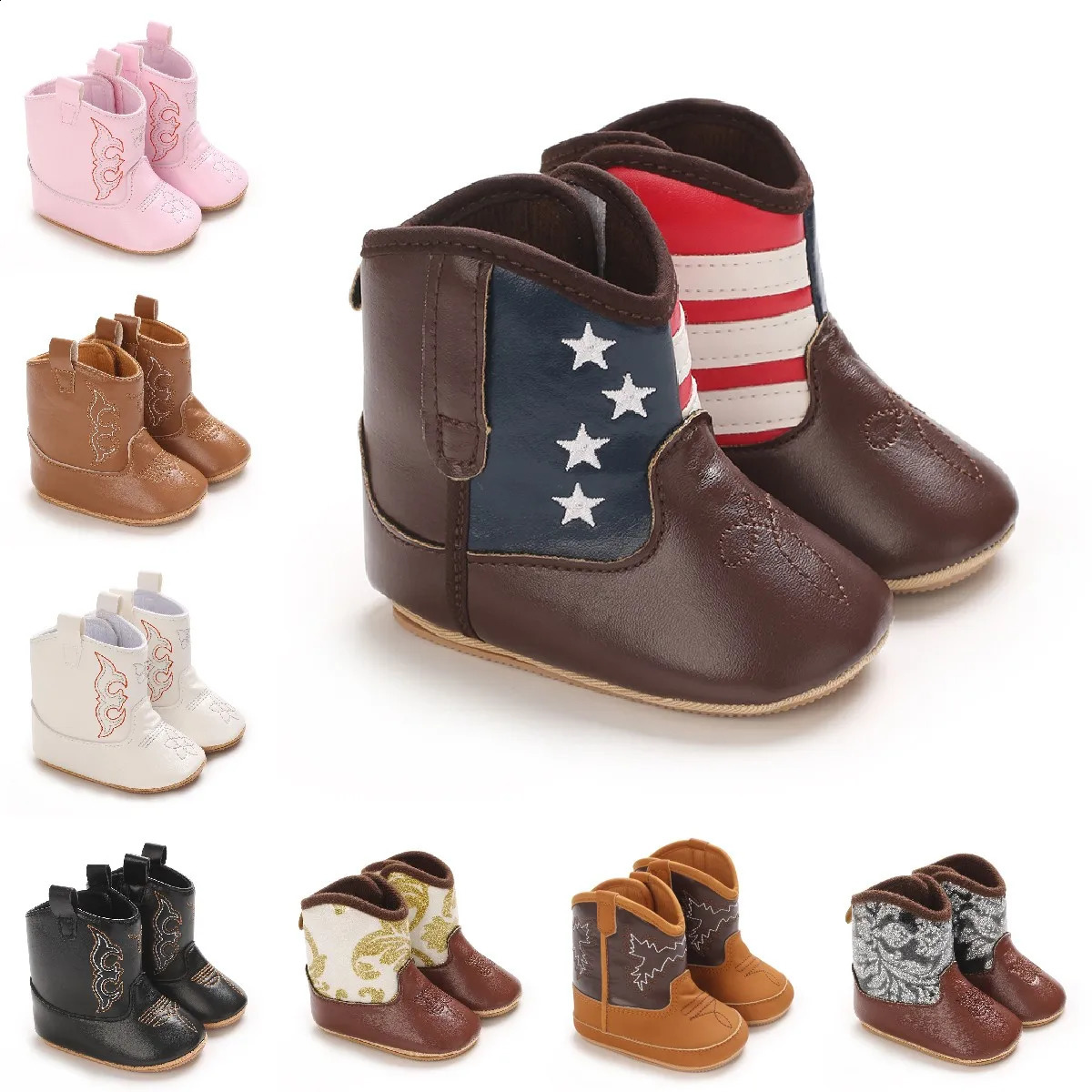 018M baby fashion boots cute printing highquality soft PU non slip sole spring and summer walking shoes 240925
