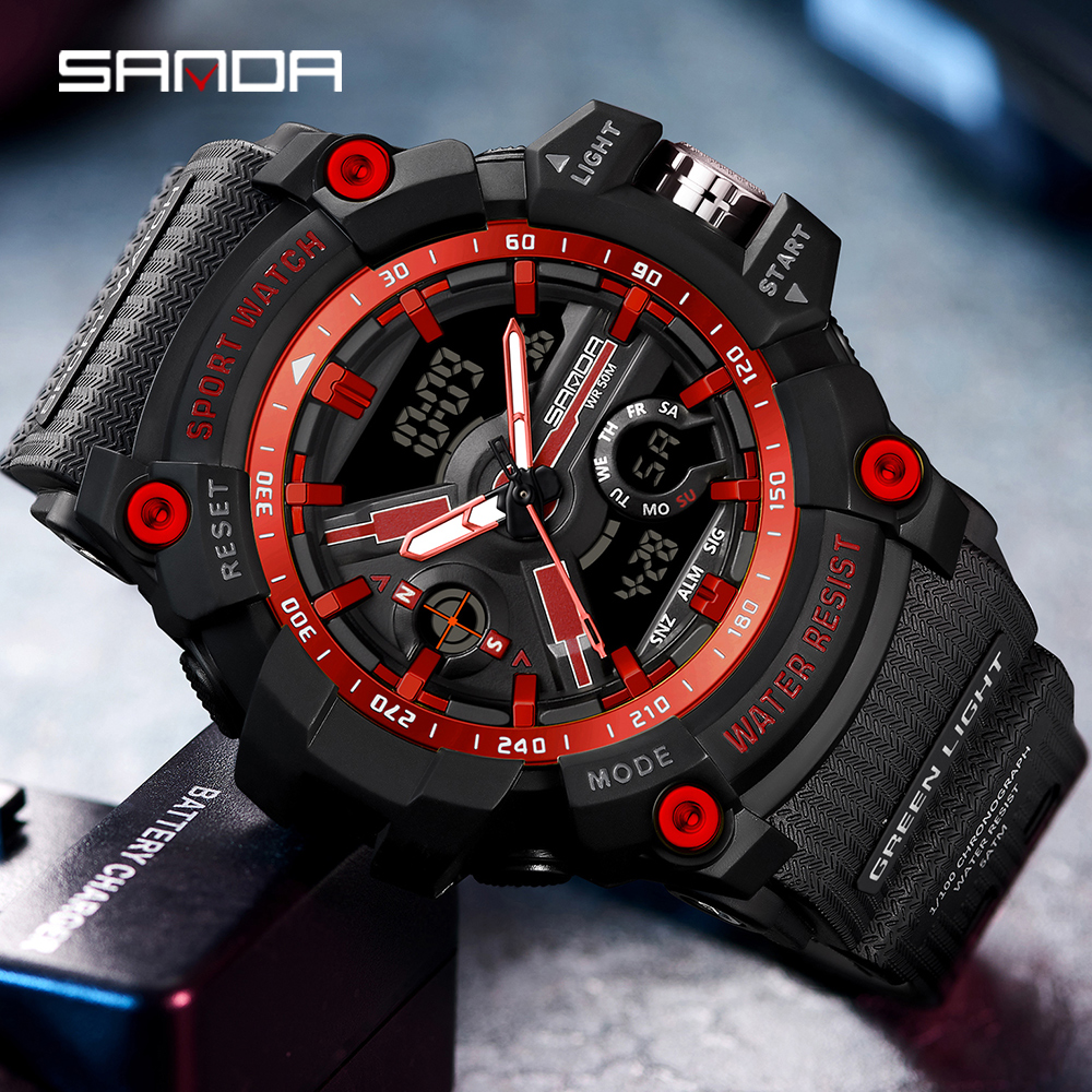SANDA 3179 Digital Men's Military Watch 50M Waterproof Watch Dual Display Quartz Sports Watch Men's Night Light Relogio Masculino 07