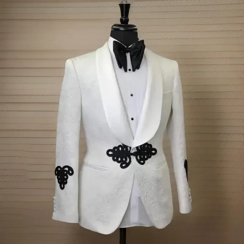 Floral Men Suit Jacket with Mandarin Buttons 1 Pc Fashion Wedding Blazer Slim Fit Shawl Lapel African Style Male Suit Jacket