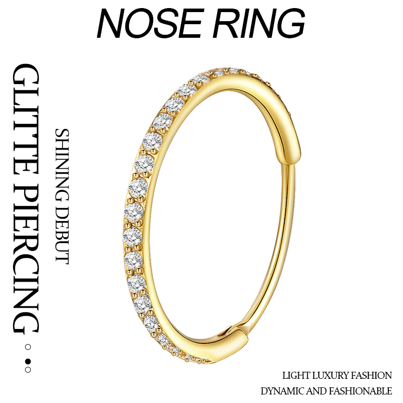 TUPMI 20G Nose Ring Hoop 316L Surgical Steel Nose Hoop 14k Gold CZ Handmade Stainless Steel Cartilage Earrings Tragus Helix Hoop Nose Rings Piercing J
