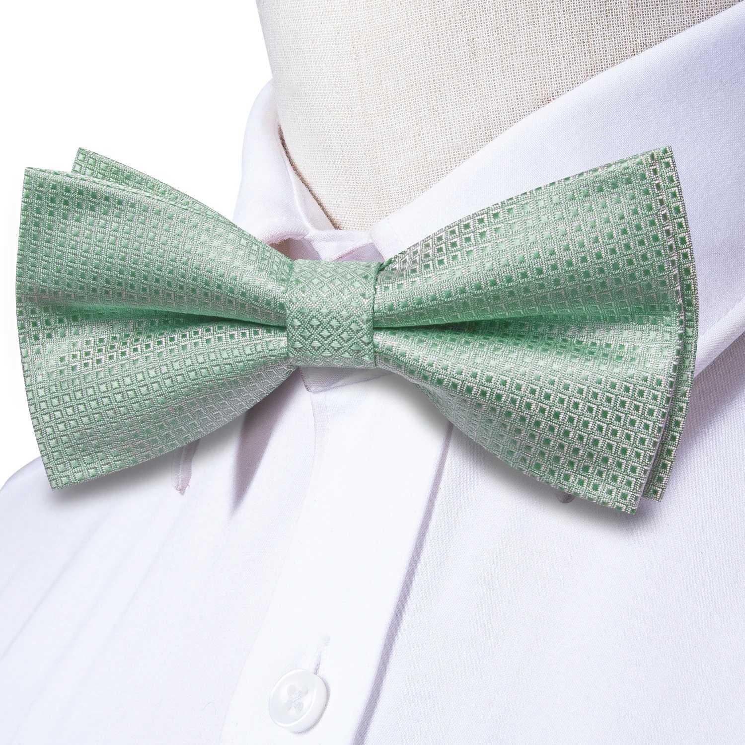 Hi tie Sage Green Solid Jacquard Silk Mens Bow Hanky Cufflinks Prefabricated Bow M Business Wedding Party Y240925
