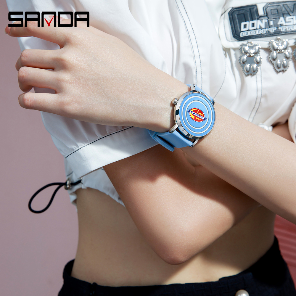 Sanda's new 3210 silicone tape men's and women's watches are fashionable, trendy, cool, simple, and personalized for children 01