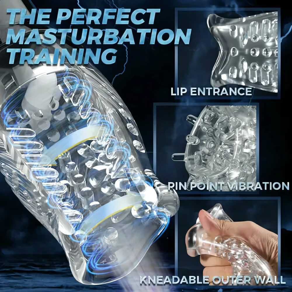 Tornado Masurbator 10 Vibration 5 Rotating Transparent Sleeve Oral Delayed Endurance Masturbation Cup Sex Toy 240914