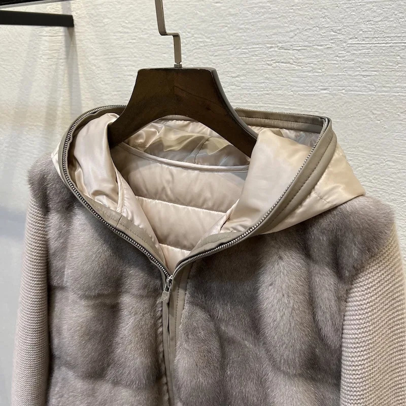 Imported Mink and Cashmere Coat for Womens High End Short Fur Splicing Knitted White Quality Leather Jacket 240924