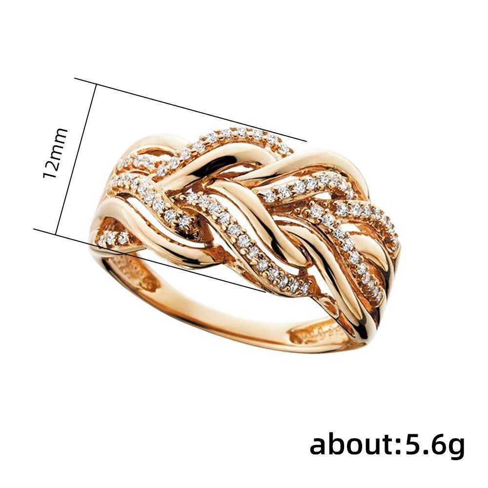 Huitan Hot Trend Gold Color Rings for Women Twist Design Luxury Inlaid Shining CZ Fashion Luxury Wedding Engagement Jewelry Bulk W240925