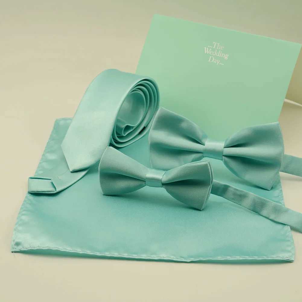 Fashionable Mint Green Bow Mens Slim Tie Collar Hankerchiref Set Palon Wedding Blue Bow Tie Corbatas Y240925
