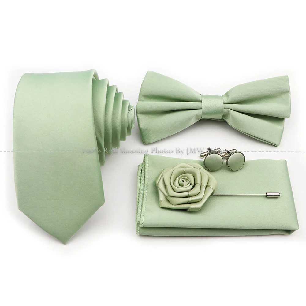 Hot S Purple Sage Green Tie Set Polter Necktie Bow Cufflinks Brooch for Gro Set Wedding Tie Shirt Accessories Y240925