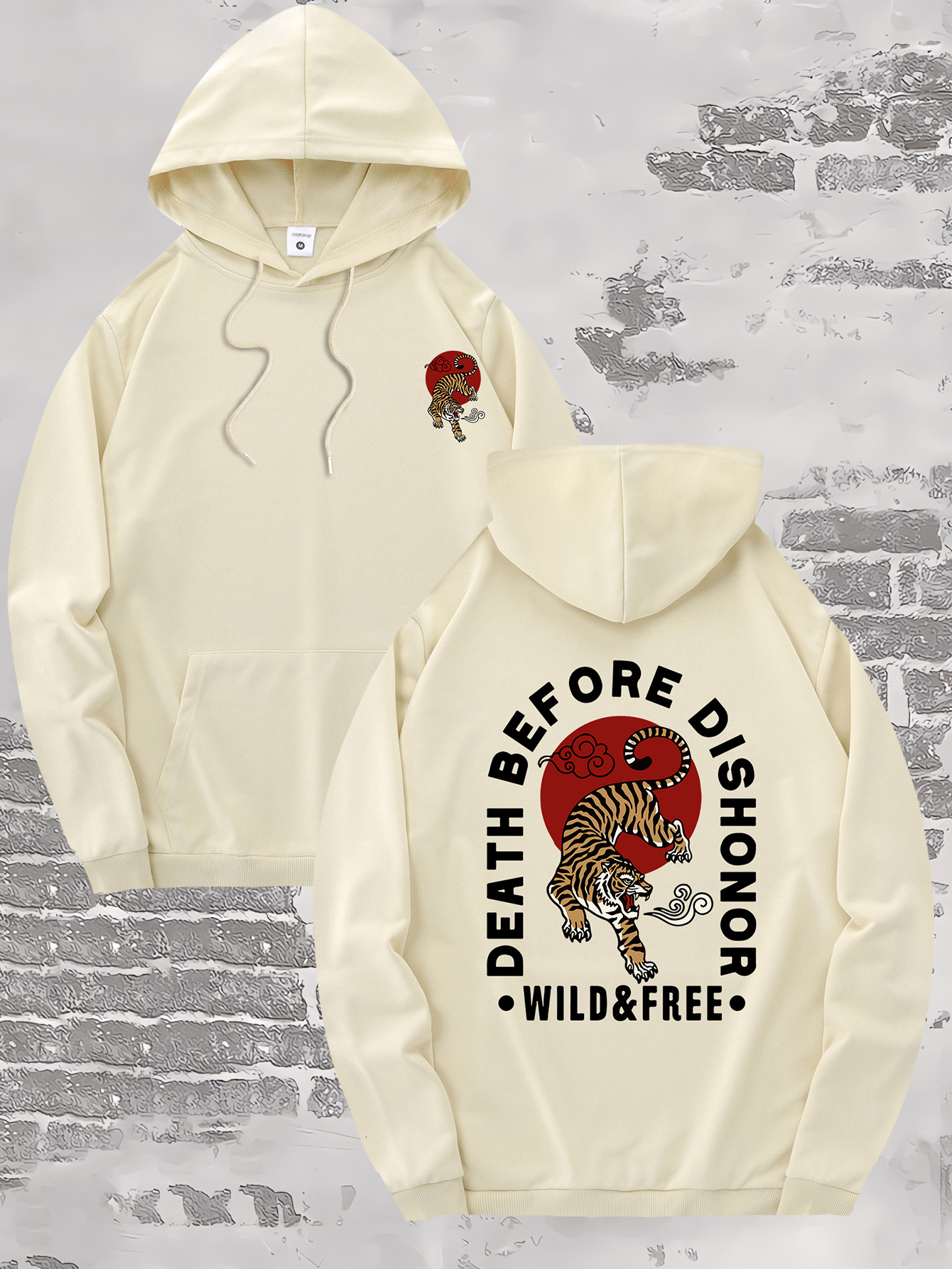 DEATH BEFORE DISHONOR Printed Men's Trendy Drawstring Hoodie With Long Sleeves With Kangaroo Pocket, Comfortable Tops For Leisure & Workout, Best