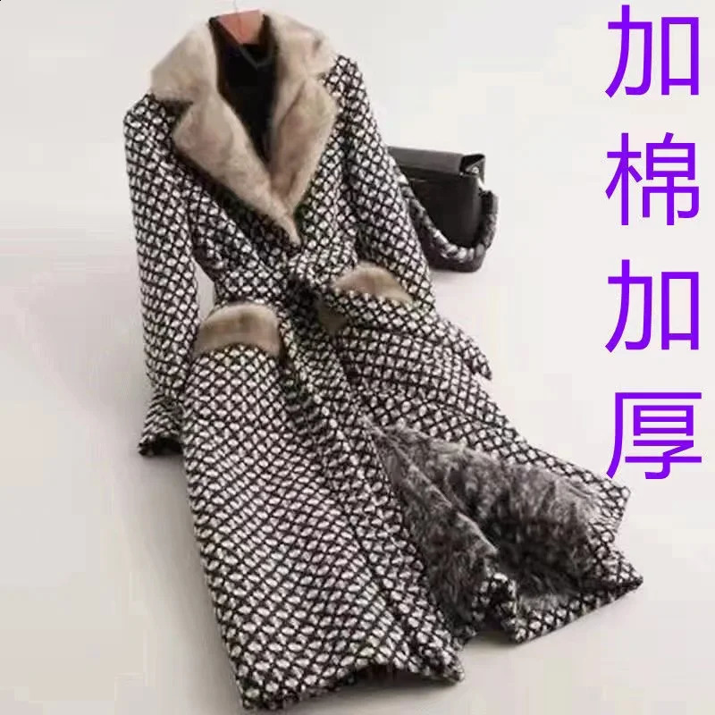 Wool coat womens coat autumn and winter ultra-thin tweed long park coat fashionable with belt to keep women warm 240925
