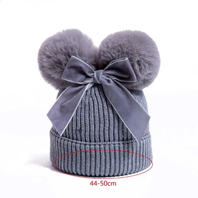 Baby Stuff Double Pompom Hat Winter Knitted Childrens Girls Warm Thick Bean 240925