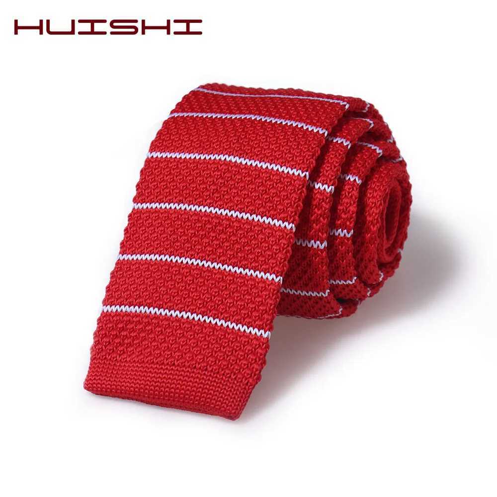 HUISHI ultra-thin fashionable mens knitted tie 5.5cm pure black gray blue Burgundy knitted tie Y240925