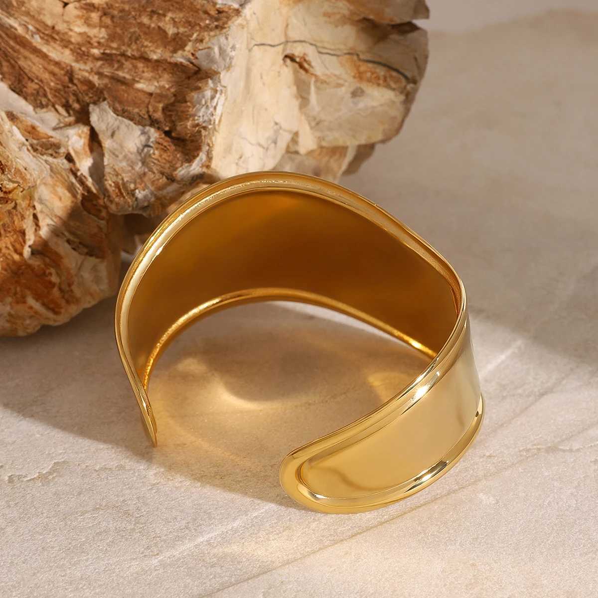 Youthway Minimalist Irregular Exaggerated Glossy Open Bracelet Gold Plated Stainless Steel Waterproof Stylish Bangle JewelryX240925