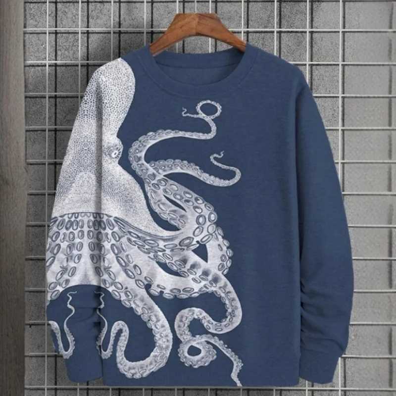 3D Printing Tentacle Hoodie For Men Marine Animal Pattern Sweatshirt Autumn Long Sleeve Round Neck Pullover Street Loose HoodiesX240925