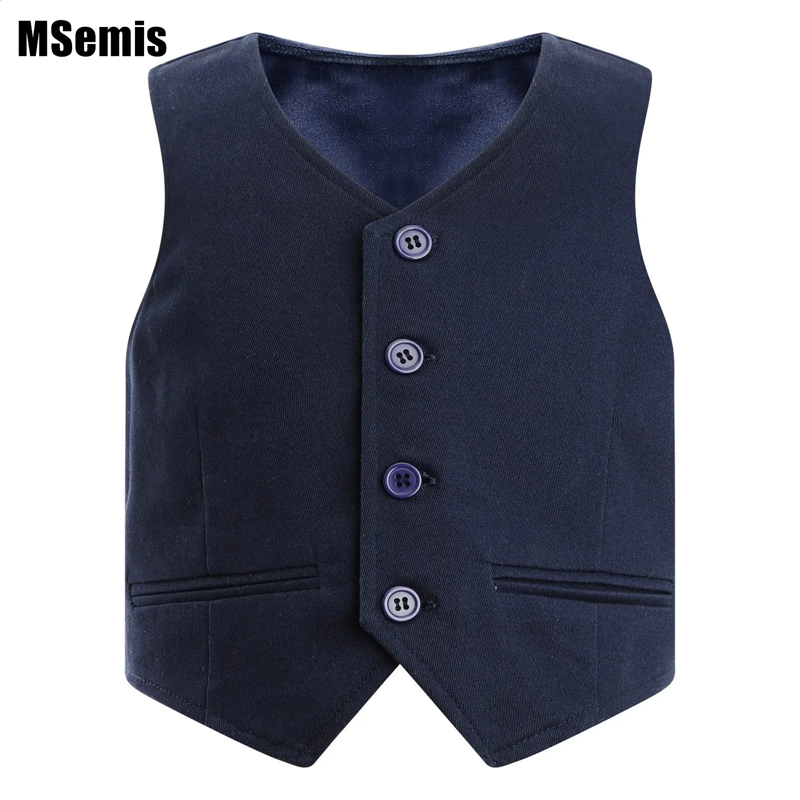 Kids Boys Formal Vest Gentlemen Party Wear Classics Solid Color V-neck Back Strap Pointed Waistcoat Stage Performance 240921