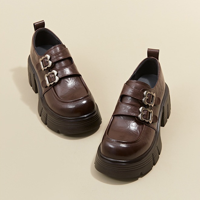 Retro Platform Small Leather Shoes Women's 2024 New Belt Buckle Heightened Casual Shoes Free shipping