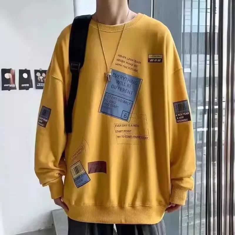 Autumnamerican Styleloose-fit Round Neck Sweatshirt Thin Mens Fashionabletrendy Printedtop Couple Outfit Casual SceneX240925
