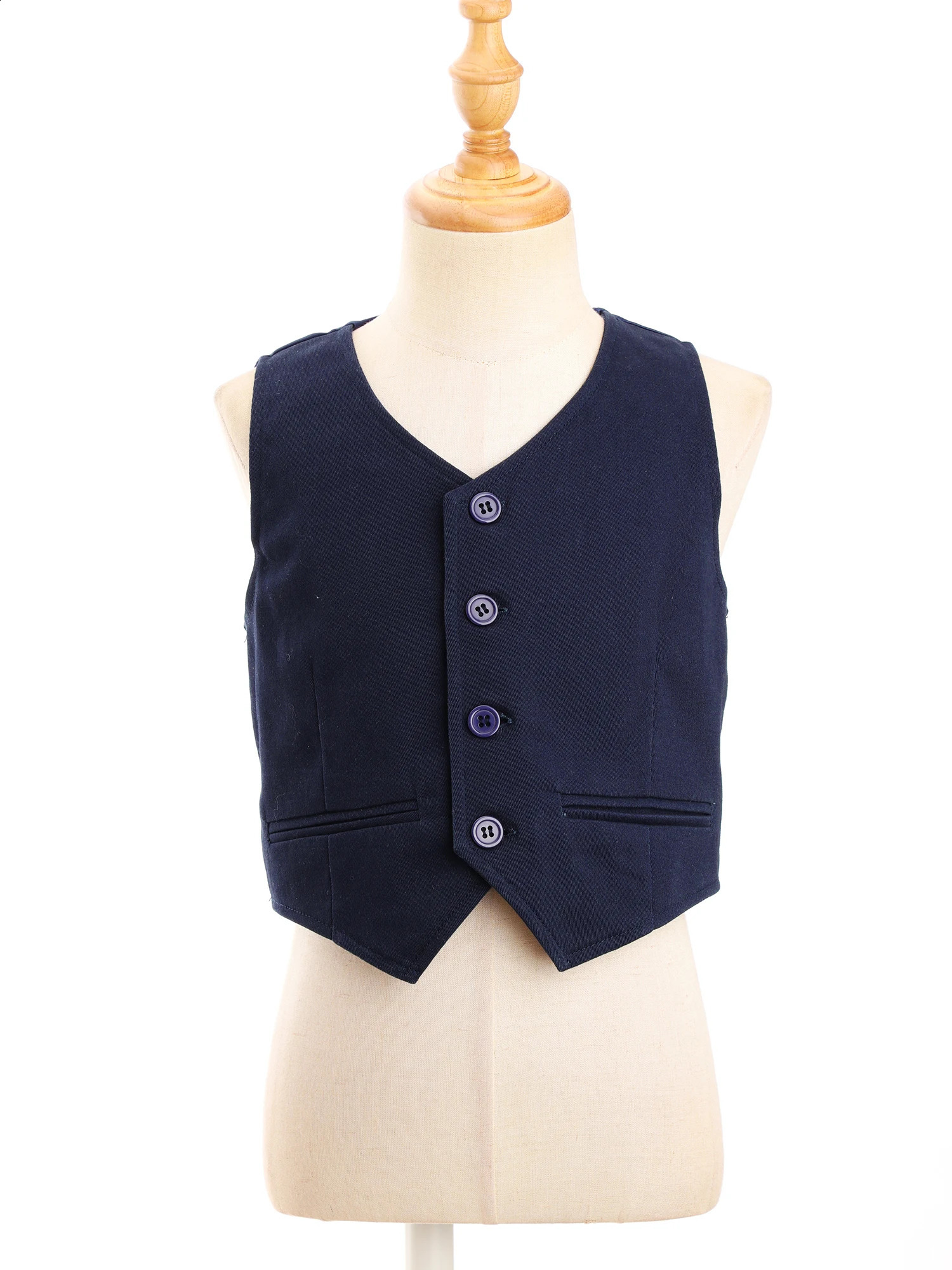 Kids Boys Formal Vest Gentlemen Party Wear Classics Solid Color V-neck Back Strap Pointed Waistcoat Stage Performance 240921